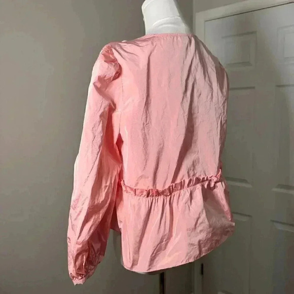 Aritzia Sunday Best Women's Pink Jinx Blouse Medium Peplum Cropped Top V-Neck - Picture 4 of 5